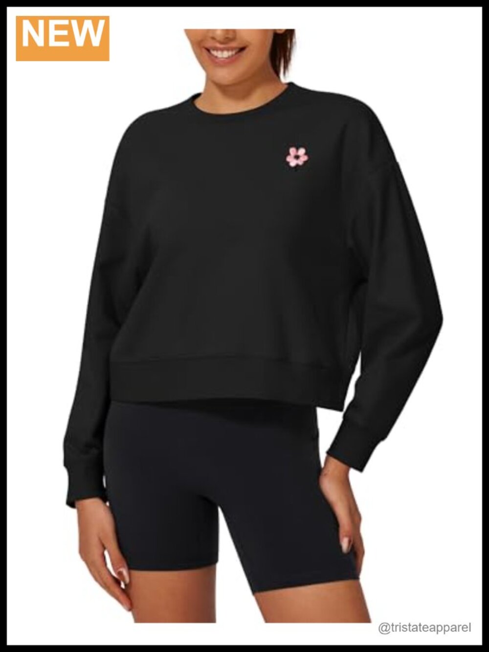Cropped Sweatshirt Crewneck Pullover Oversized Long Sleeve Cotton Casual Top
